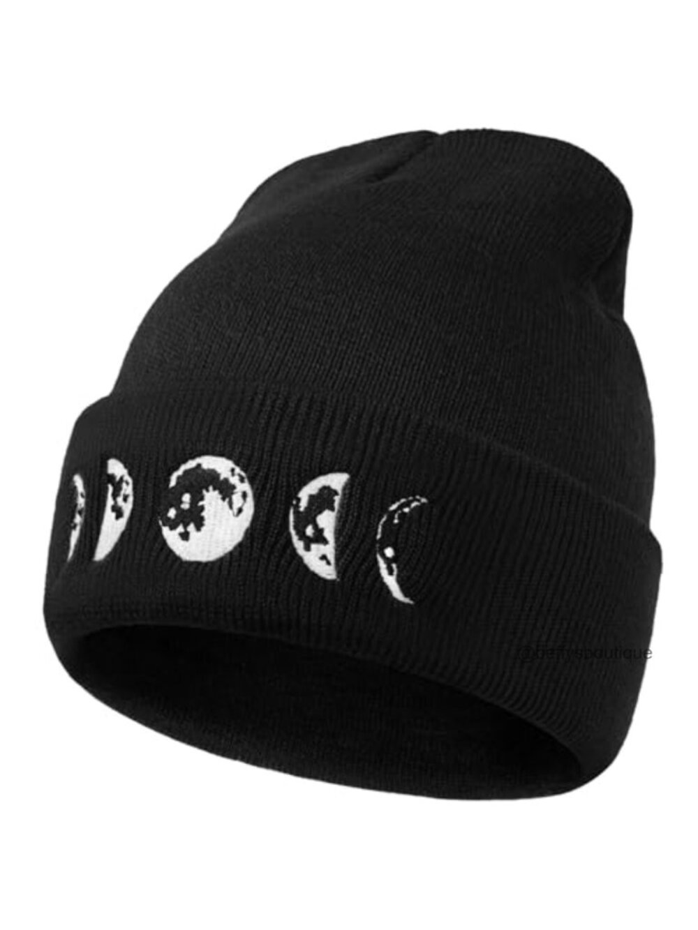 Gothic Moon Phase Skull Embroidered Beanie Hat Warm Winter Cap